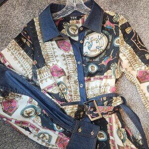 TOV Holy  Los Angeles silk and denim belted maxi dress, size S or 36